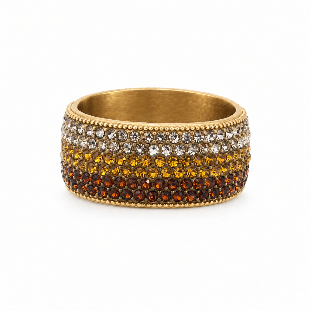 Bague jonc pavée réglable ambre, vue de face