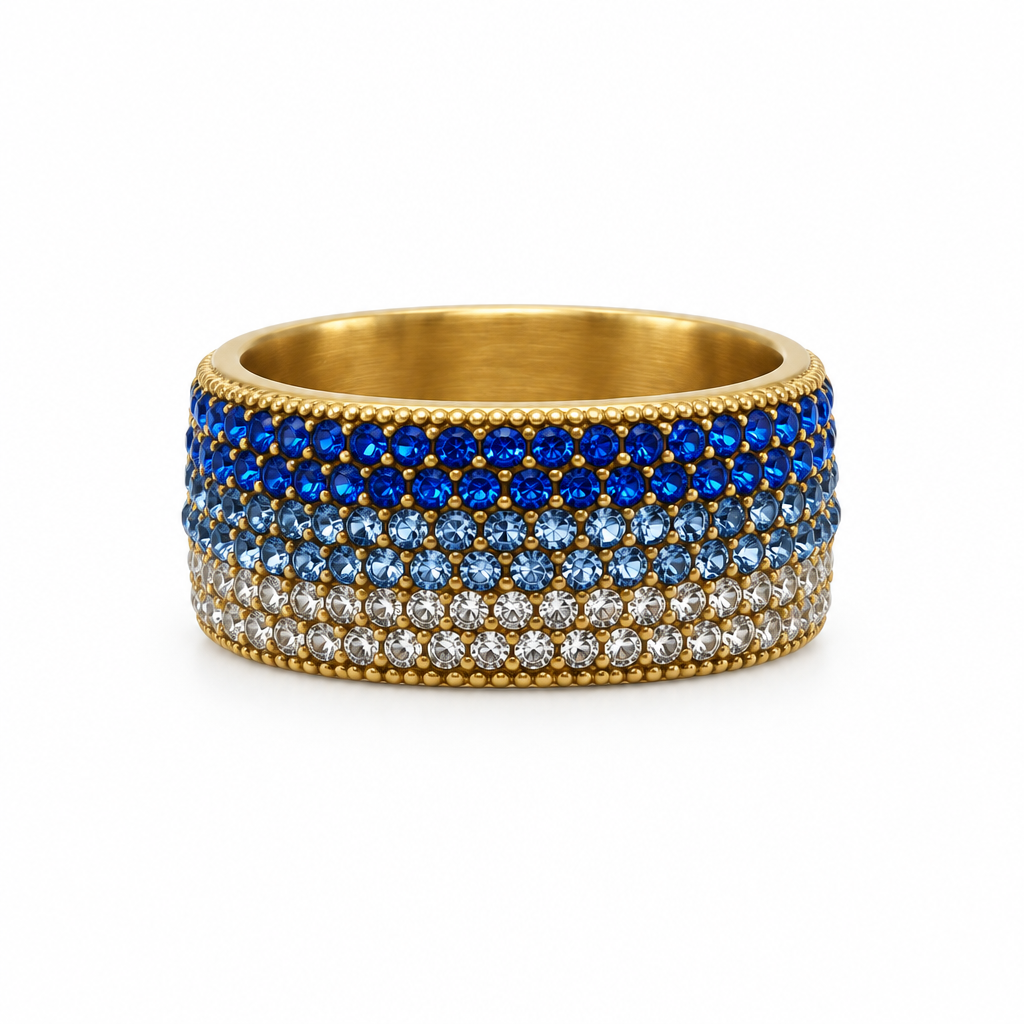 Bague jonc pavée réglable bleu, vue de face