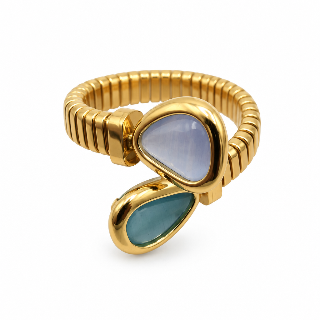 Bague toi et moi réglable bleu, vue de face