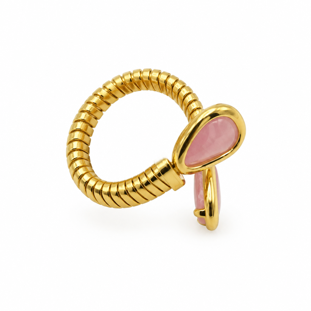 Bague toi et moi réglable rose, vue de côté