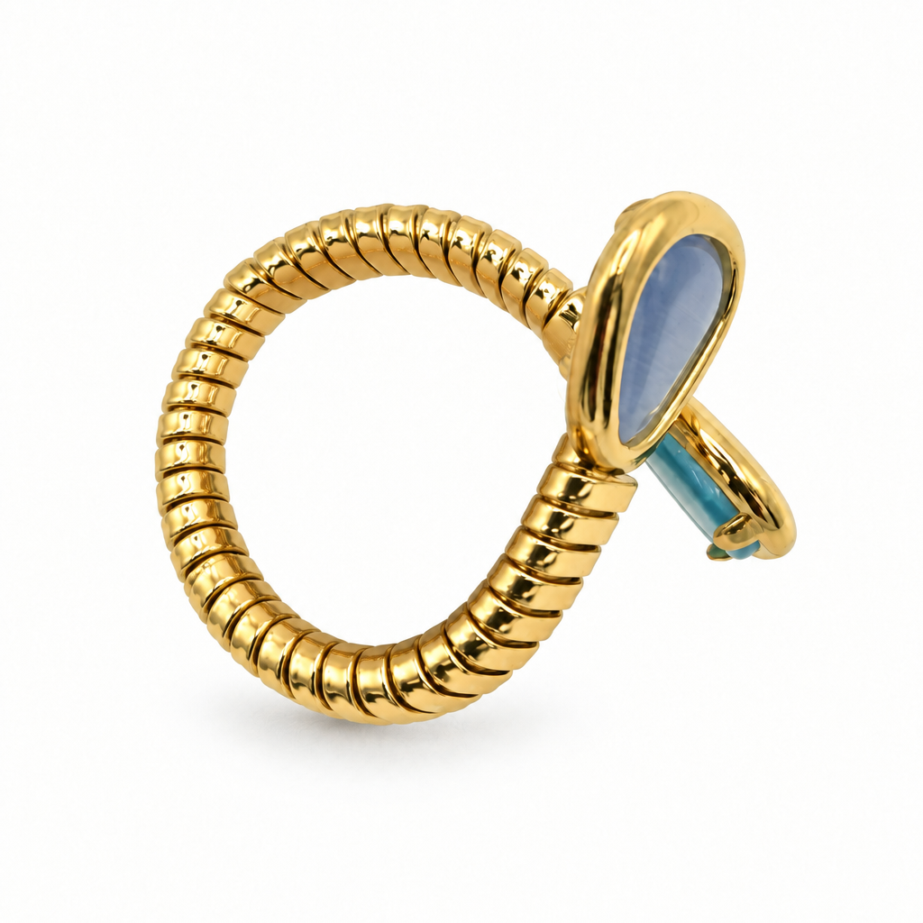 Bague toi et moi réglable bleu, vue de côté