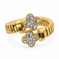 Bague toi et moi deux trèfles pavés réglable dorée, vue de face