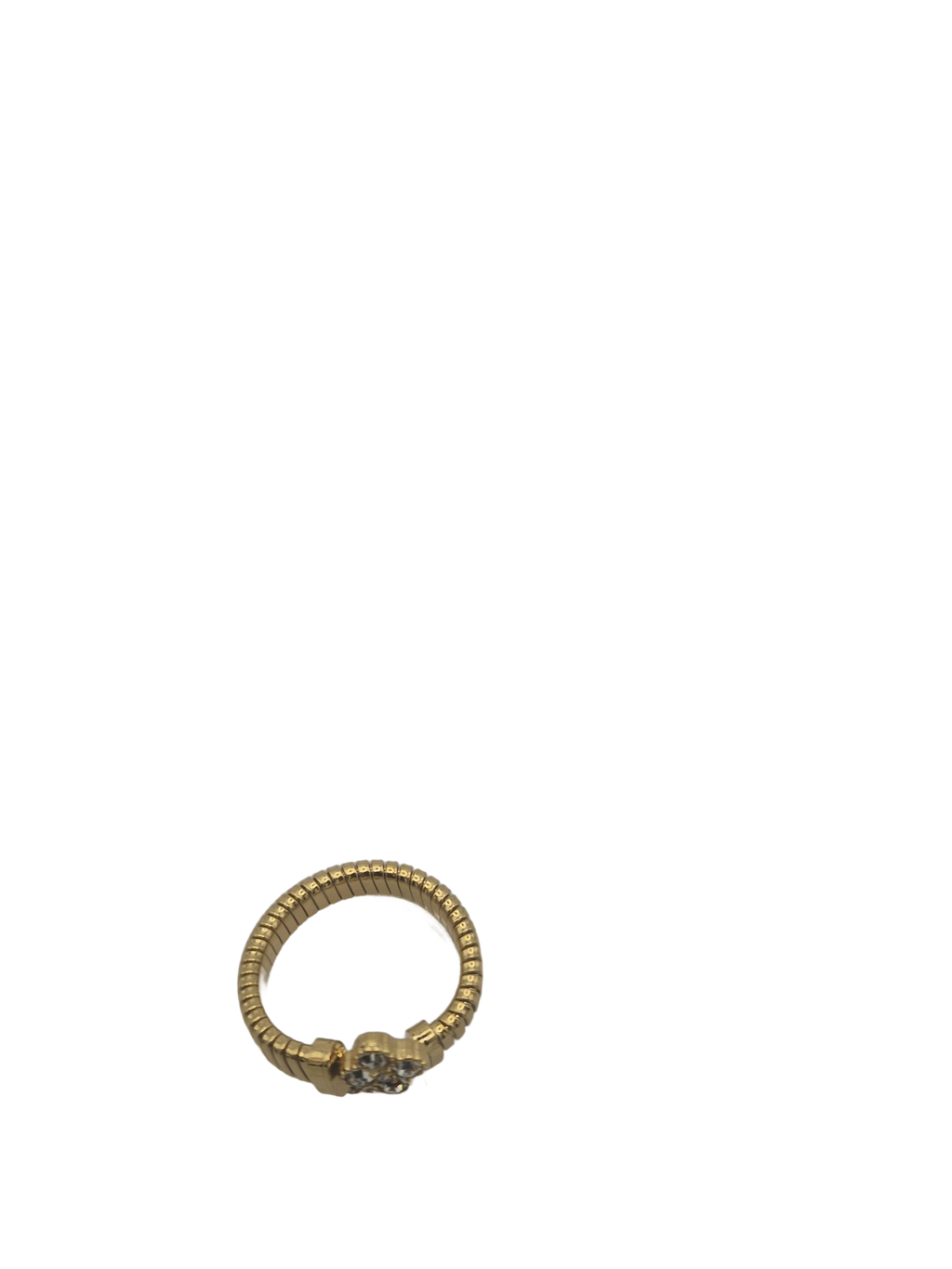 Bague toi et moi deux trèfles pavés réglable dorée, vue à plat de l'anneau à maille serpent