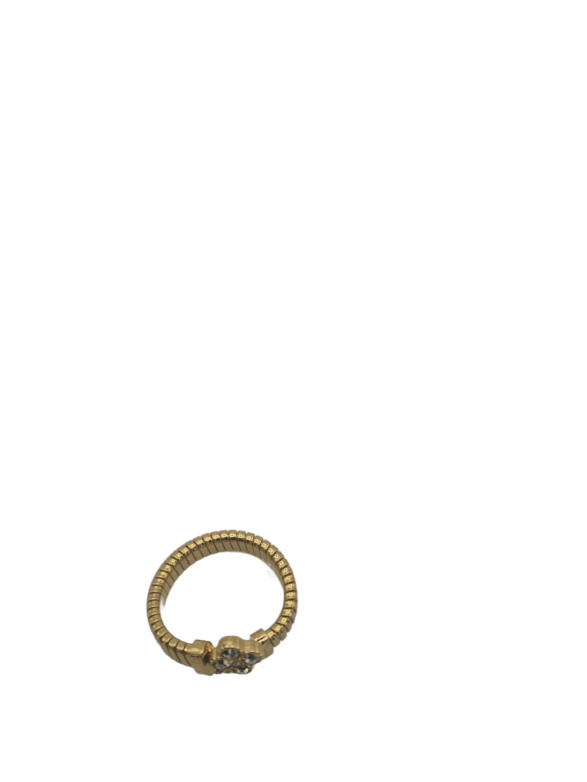Bague toi et moi deux trèfles pavés réglable dorée, vue à plat de l'anneau à maille serpent