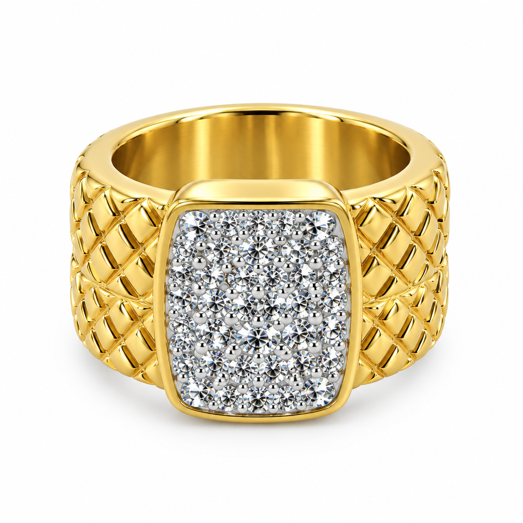 Bague matelassée pavée dorée, vue de face