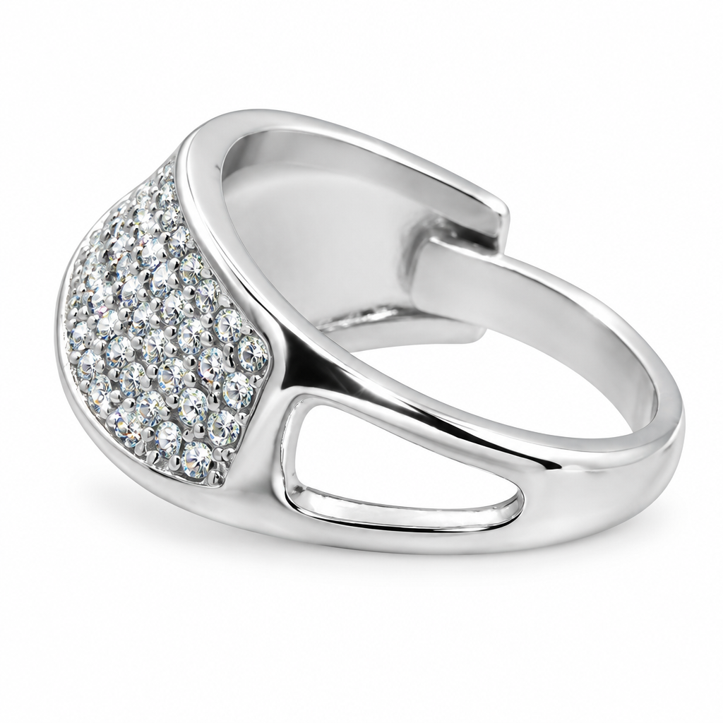 Bague dôme pavé vague argentée, vue de côté