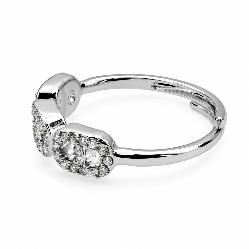Bague trois maillons pavés argentée réglable, vue de côté