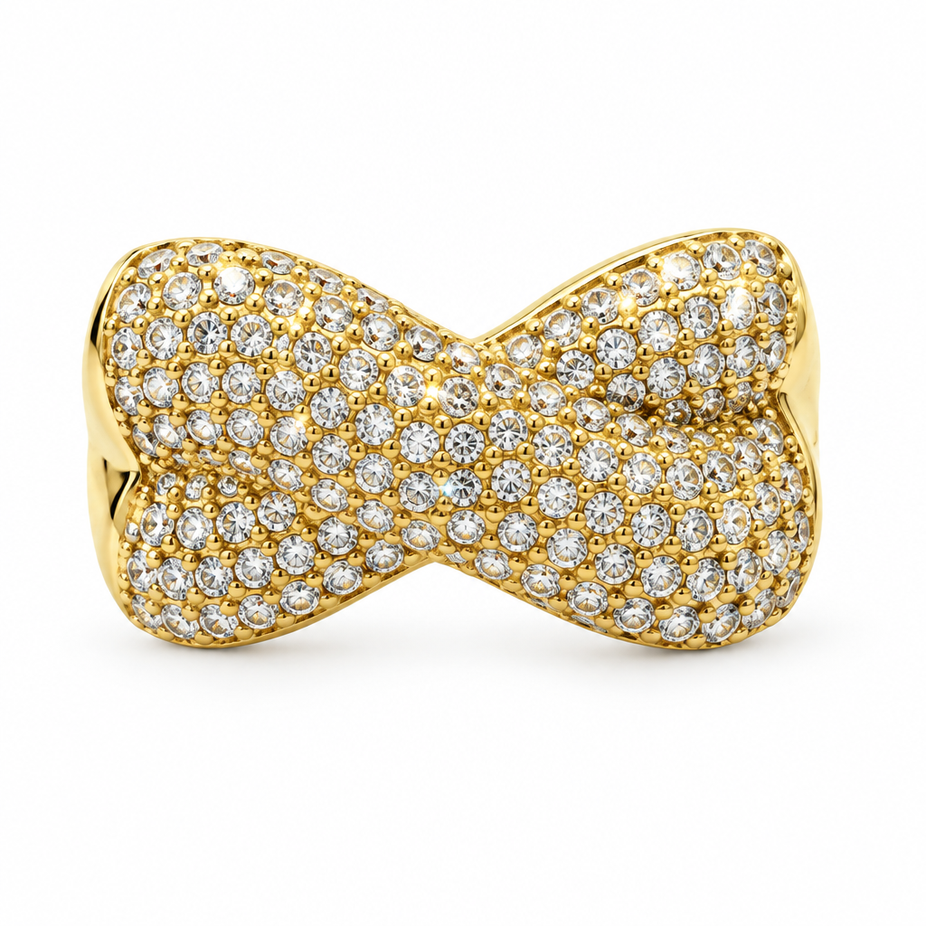 Bague croisée pavée dorée, vue de face