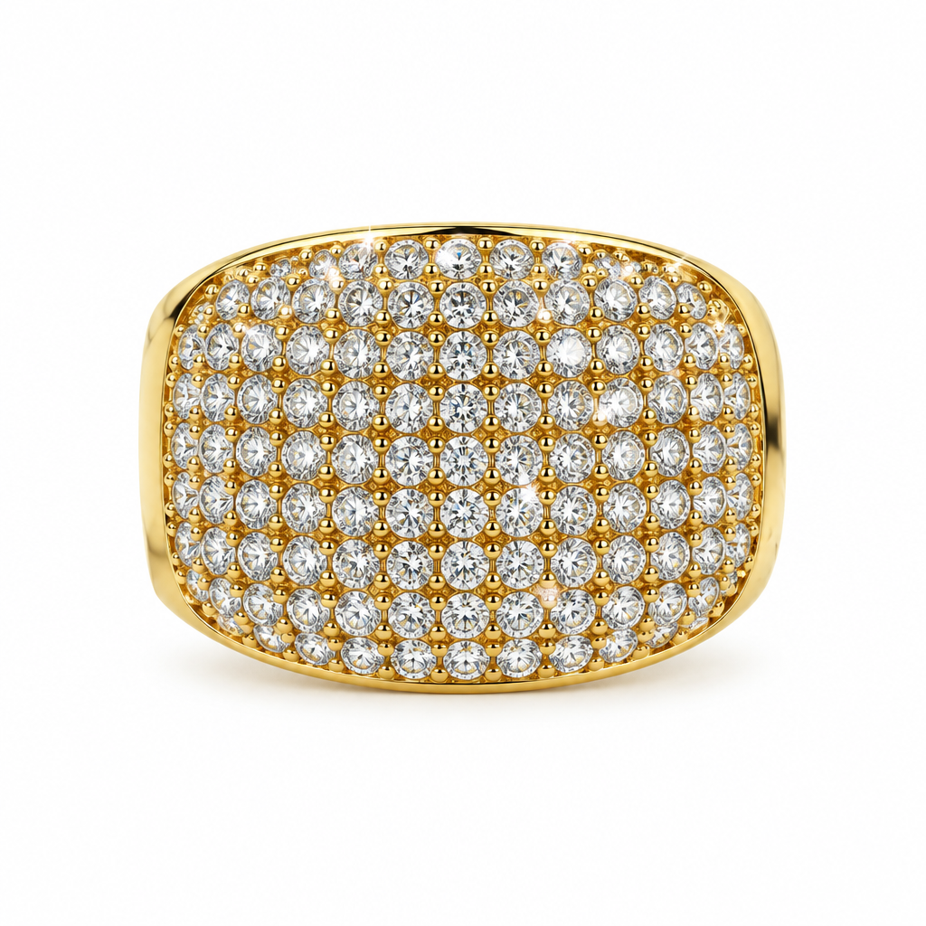 Bague coussin pavée dorée, vue de face