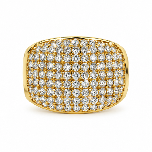 Bague coussin pavée dorée, vue de face