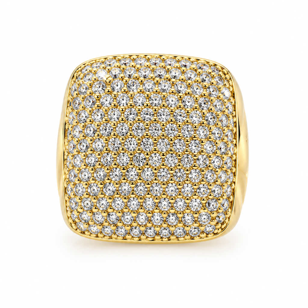 Bague carrée pavée dorée, vue de face