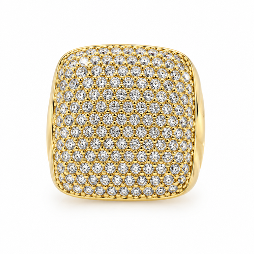 Bague carrée pavée dorée, vue de face
