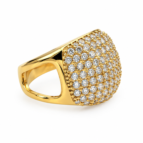 Bague coussin pavée dorée, vue de côté