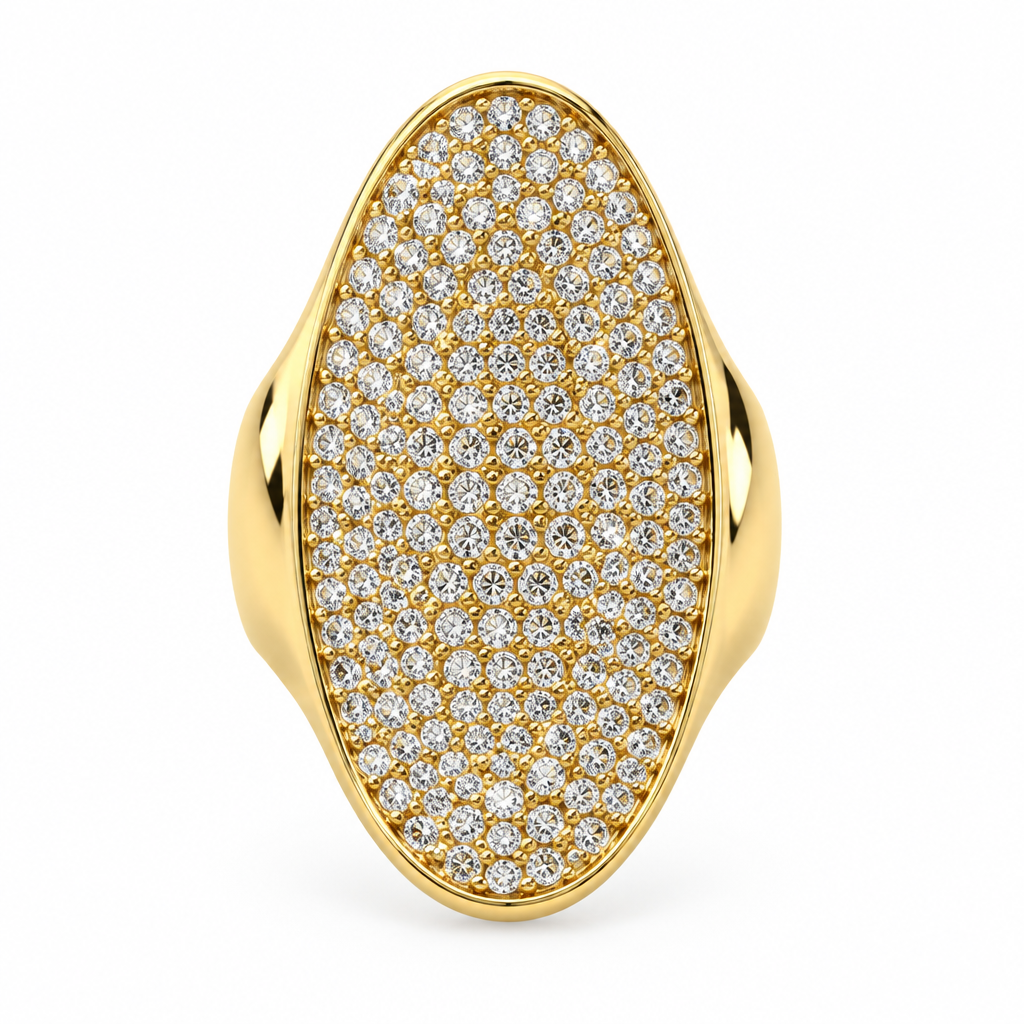 Bague ovale pavée dorée, vue de face