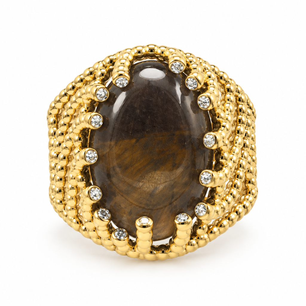 Bague cabochon ovale brun doré