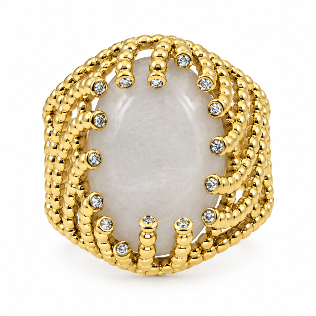 Bague cabochon ovale blanc