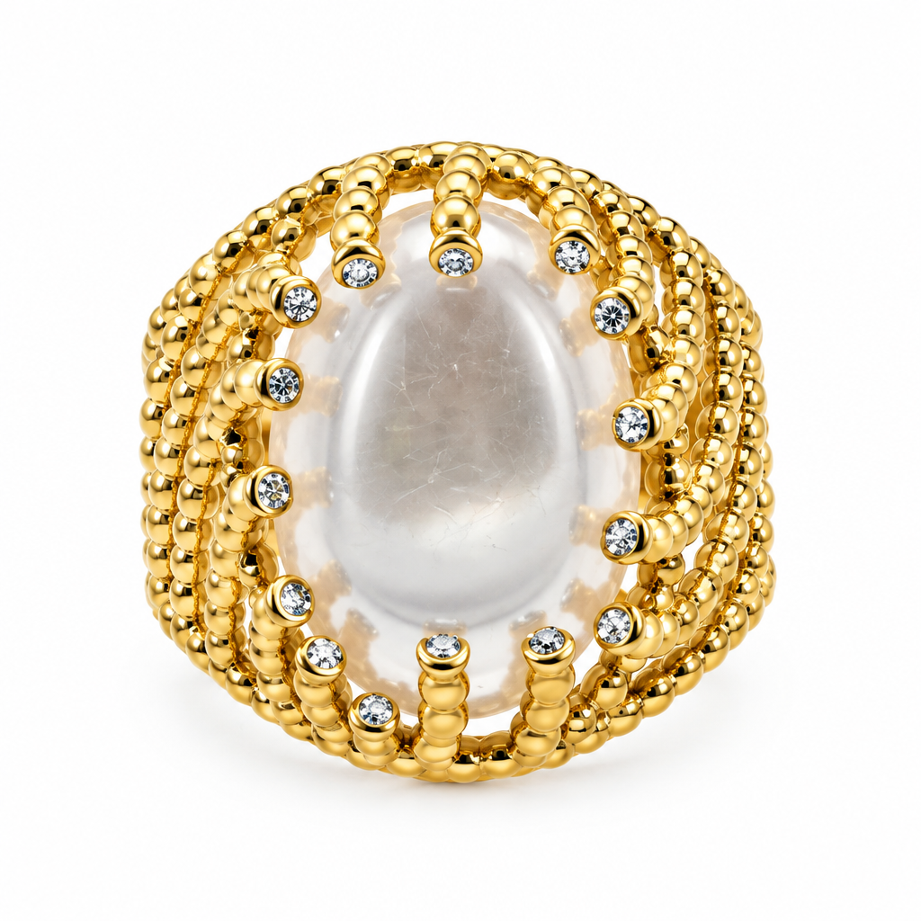 Bague cabochon ovale blanc nacré