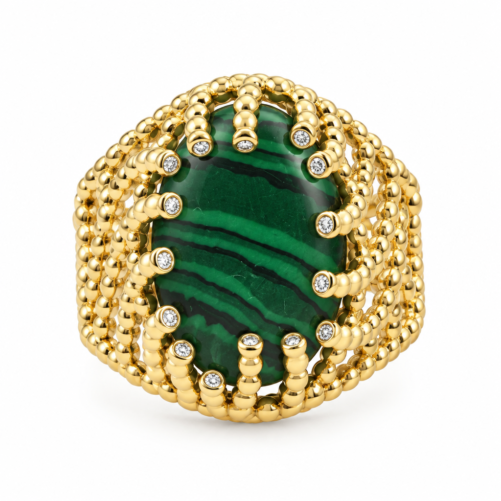 Bague cabochon ovale vert veiné
