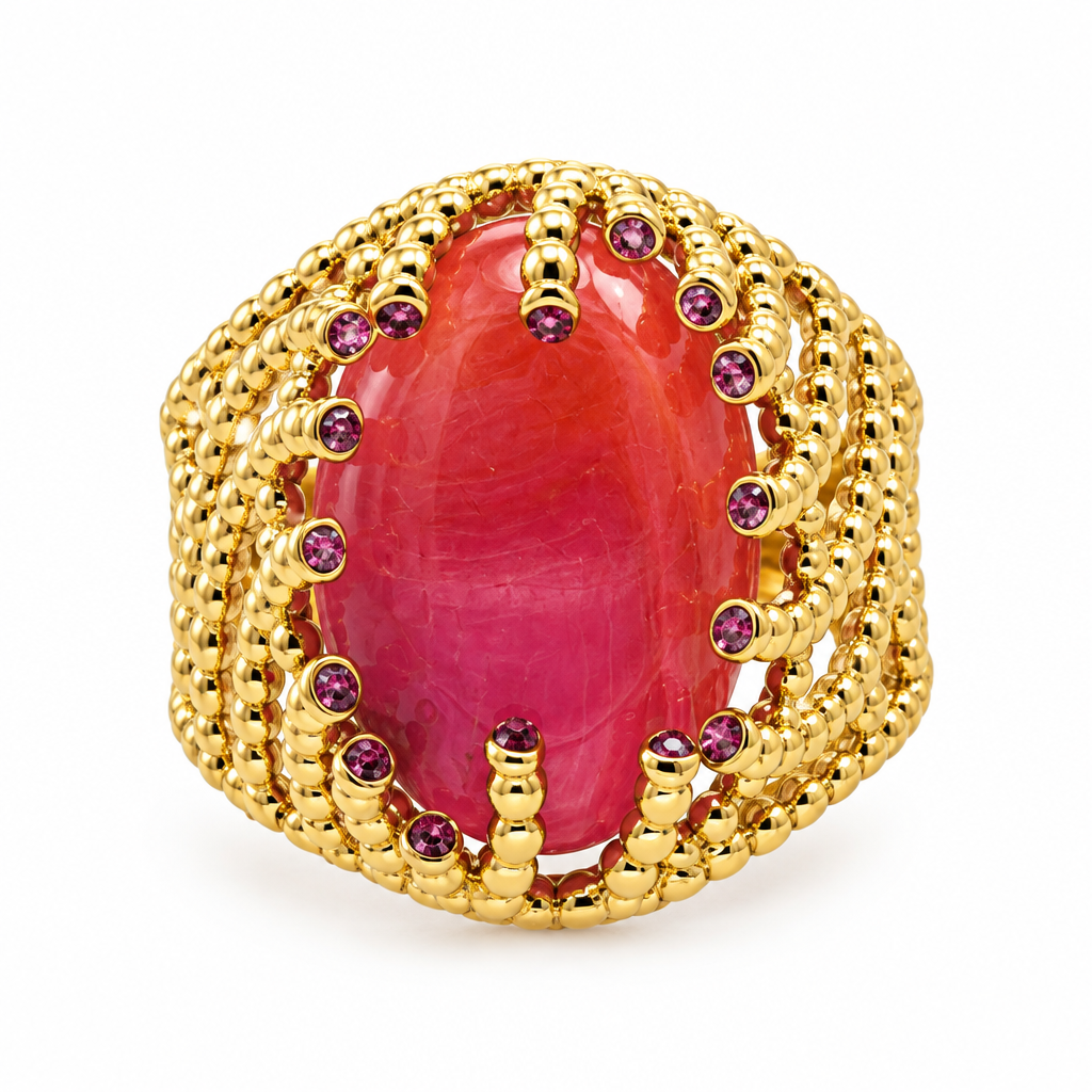 Bague cabochon ovale rouge fuchsia