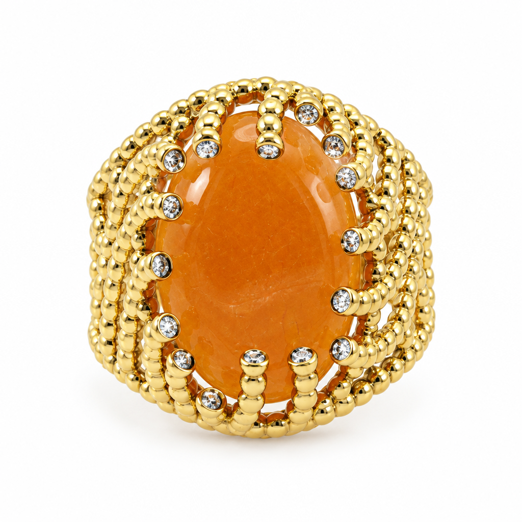 Bague cabochon ovale orange