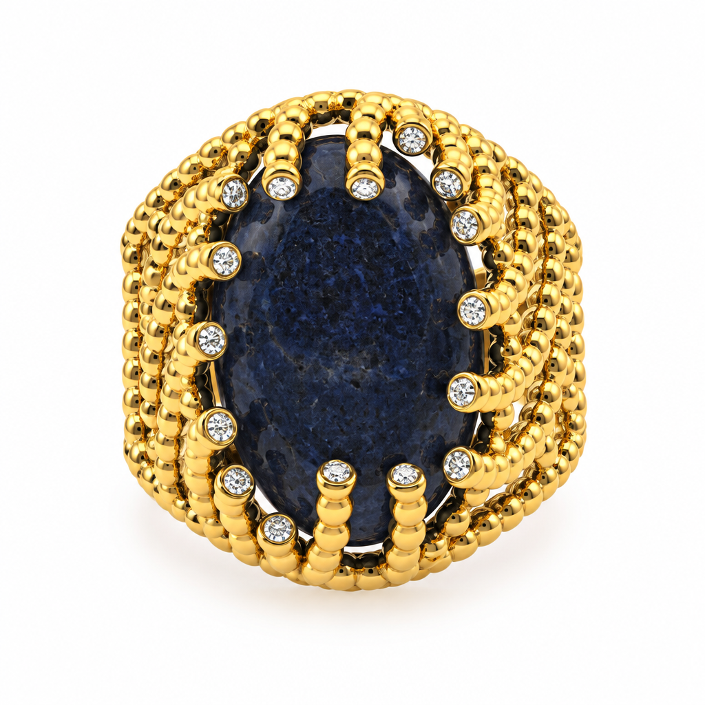 Bague cabochon ovale bleu nuit