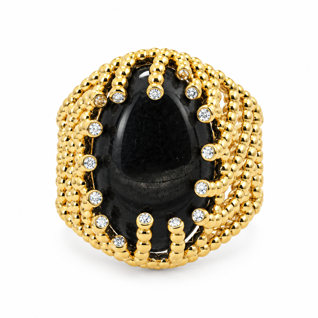 Bague cabochon ovale noir