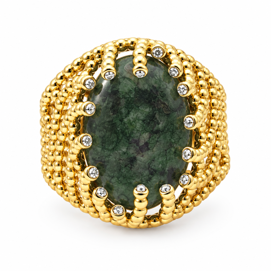 Bague cabochon ovale vert foncé