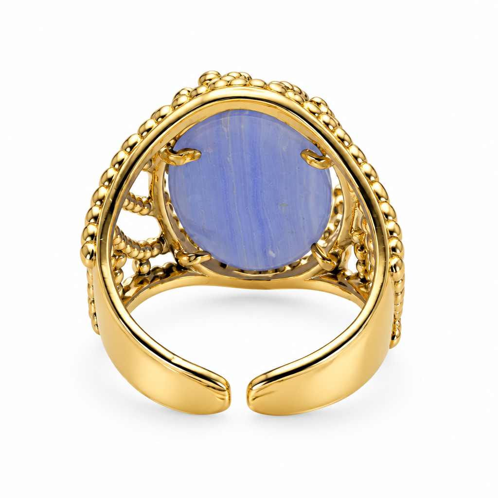 Bague cabochon ovale, vue de dos anneau réglable
