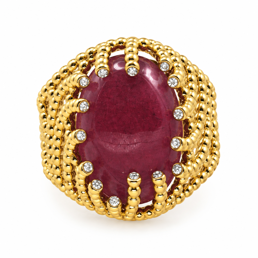 Bague cabochon ovale bordeaux