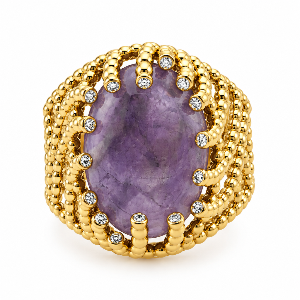 Bague cabochon ovale violet