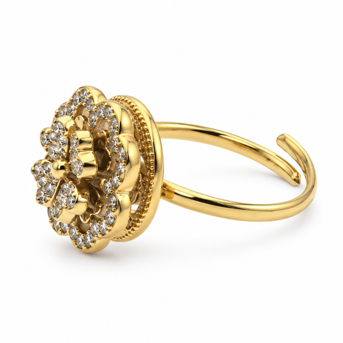 Bague trèfle pavé double, vue de côté, dorée