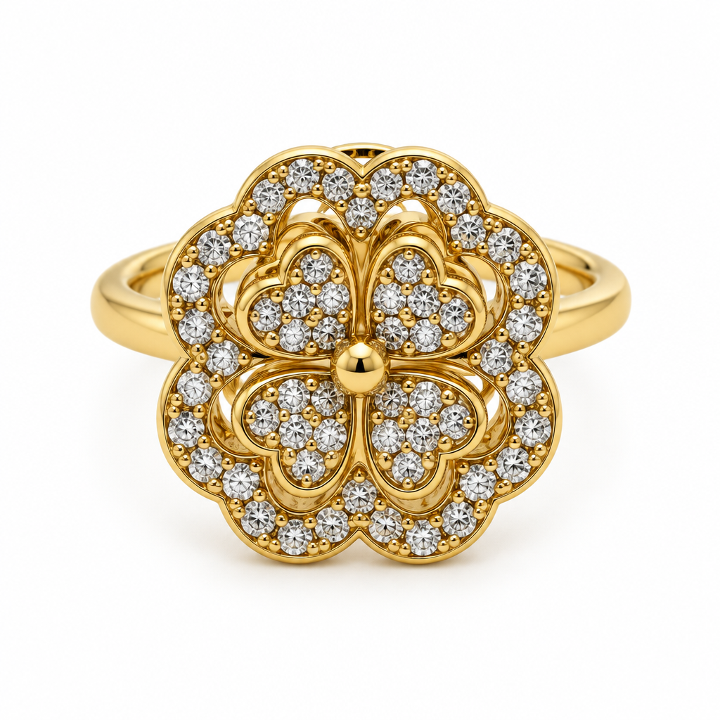 Bague trèfle pavé double réglable, dorée