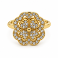 Bague trèfle pavé double réglable, dorée