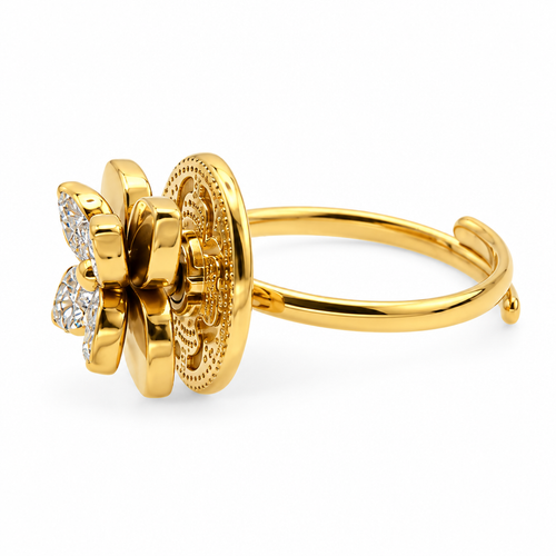 Bague fleur pavée sur médaillon, vue de côté, dorée