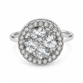 Bague ronde pavée fleur de pierres réglable, argentée
