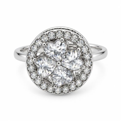 Bague ronde pavée fleur de pierres réglable, argentée