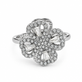 Bague trèfle baguettes pavé réglable, argentée