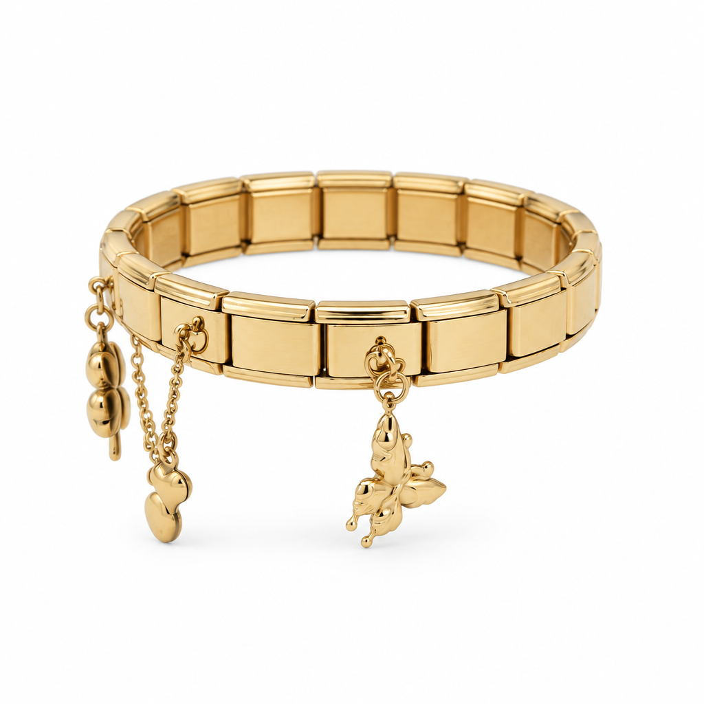 Bracelet italien trèfles et médaillon, vue de côté