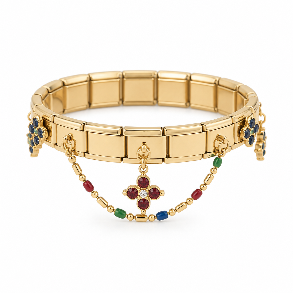 Bracelet italien fleurs multicolores, vue de face