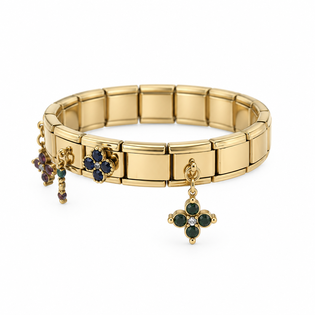 Bracelet italien fleurs multicolores, vue de côté