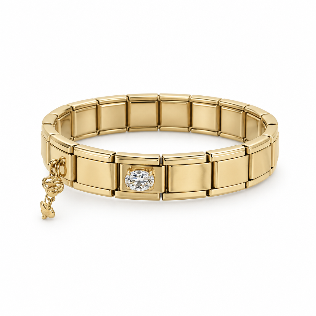 Bracelet italien losange strass et filigrane, vue de côté