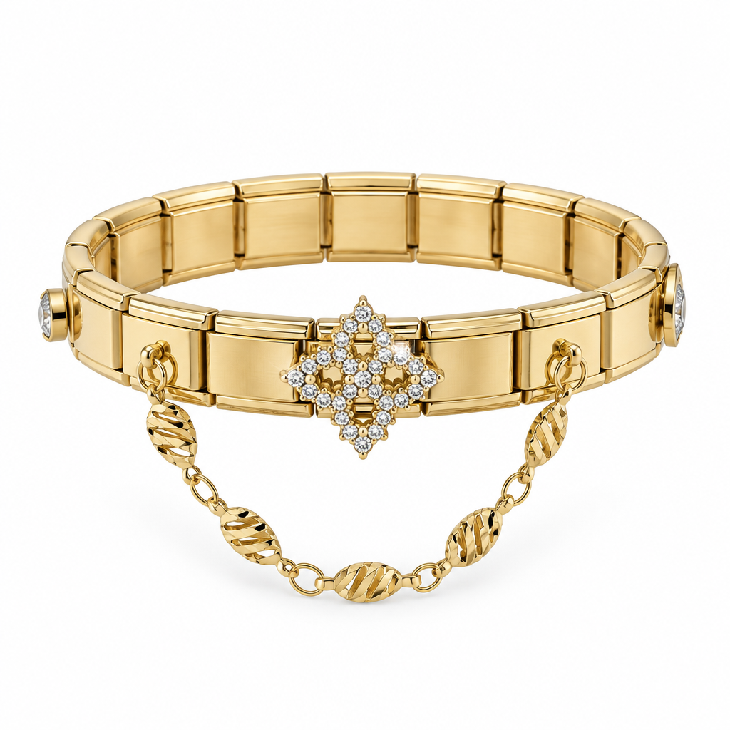 Bracelet italien losange strass et filigrane, vue de face