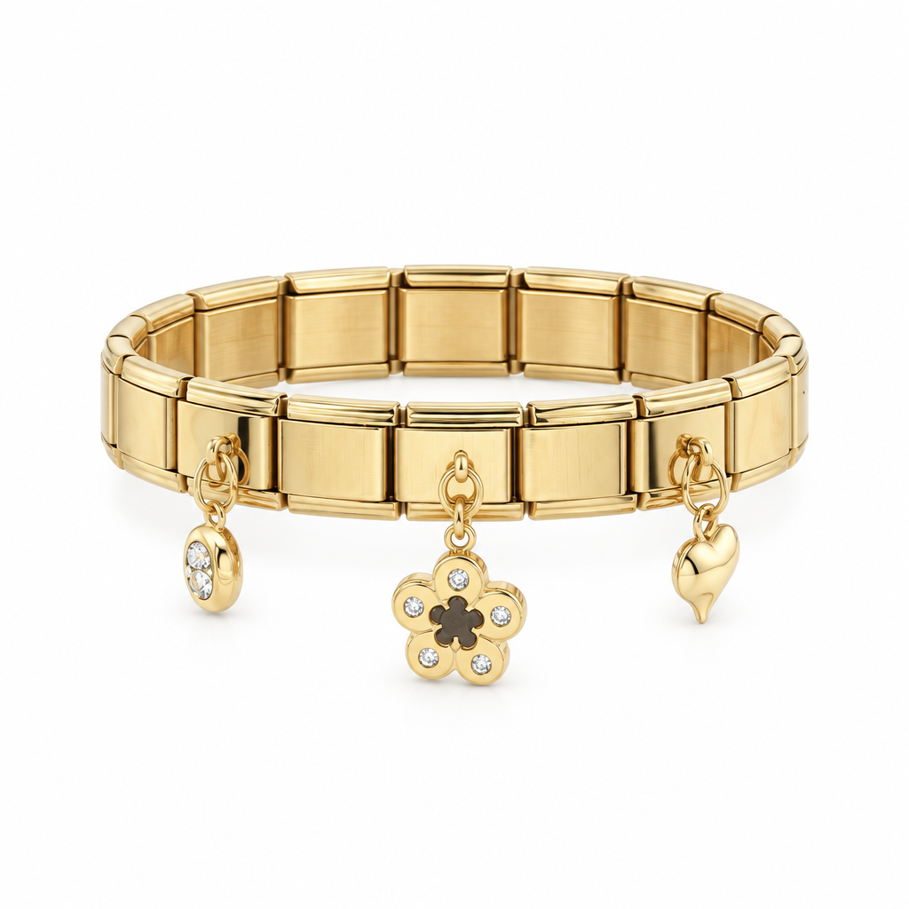 Bracelet italien fleur émaillée, vue de face