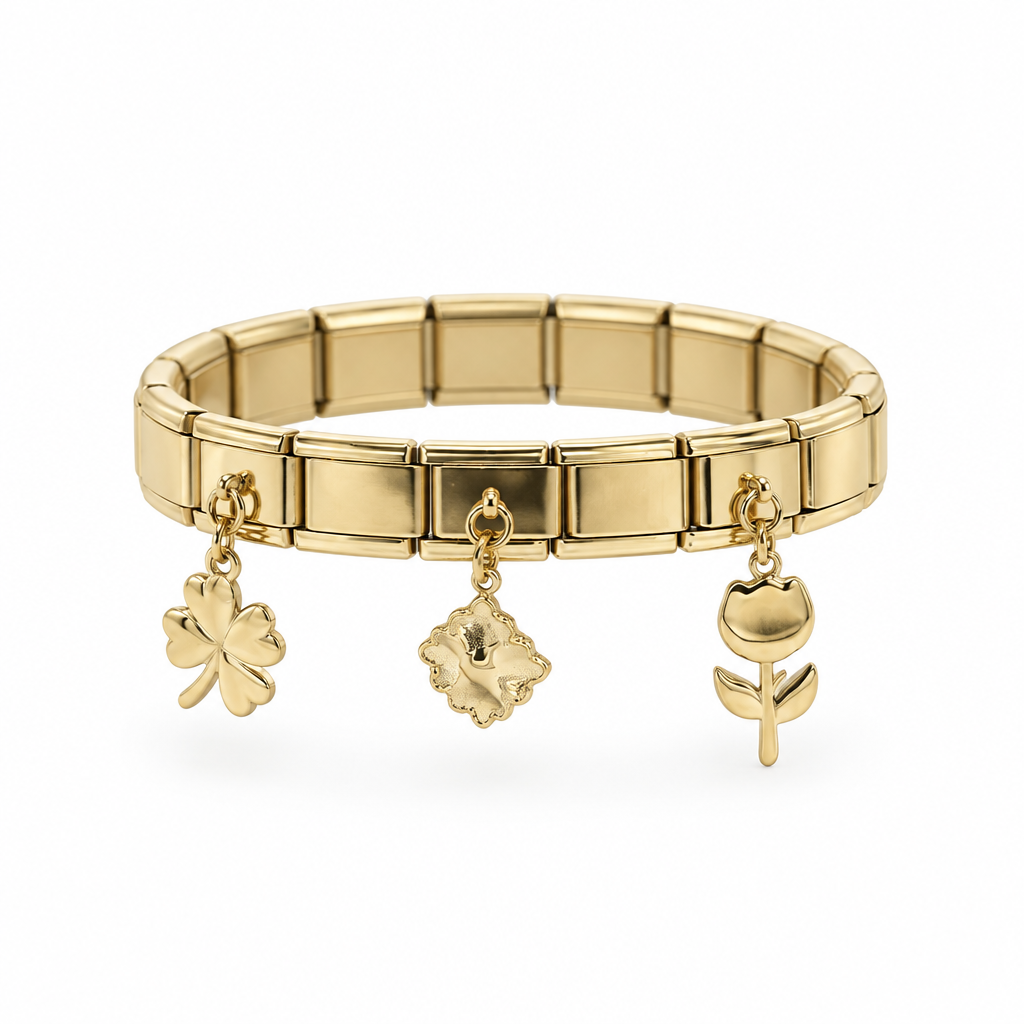 Bracelet italien trèfle et tulipe, vue de face