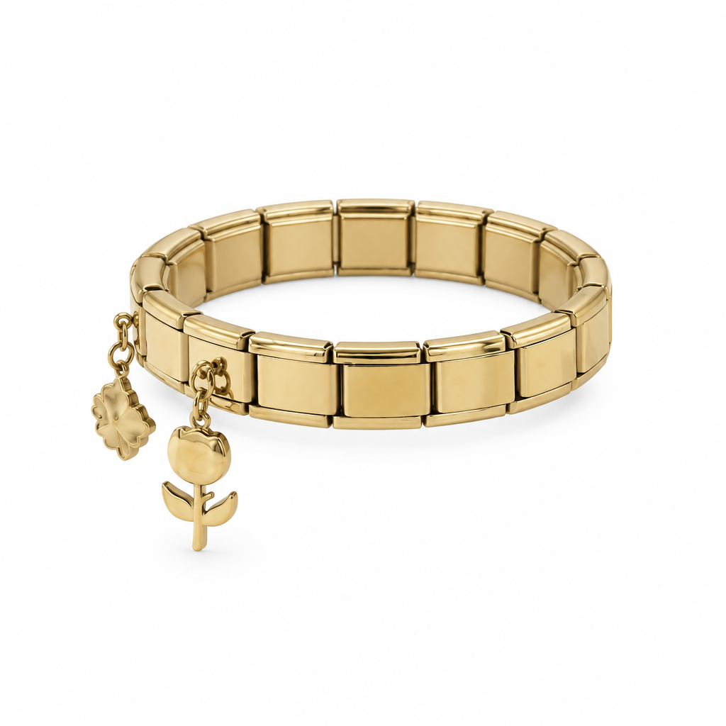 Bracelet italien trèfle et tulipe, vue de côté