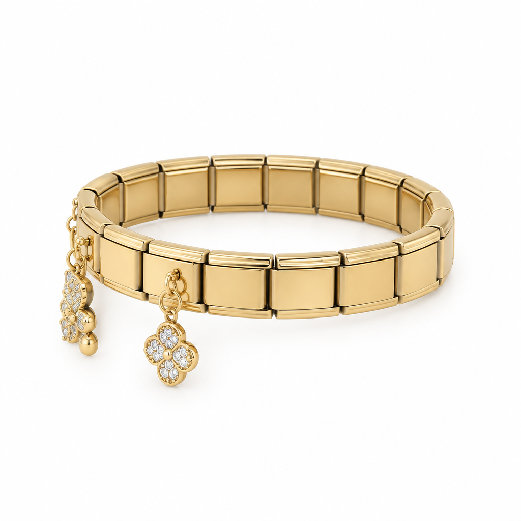 Bracelet italien ourson strass, vue de côté