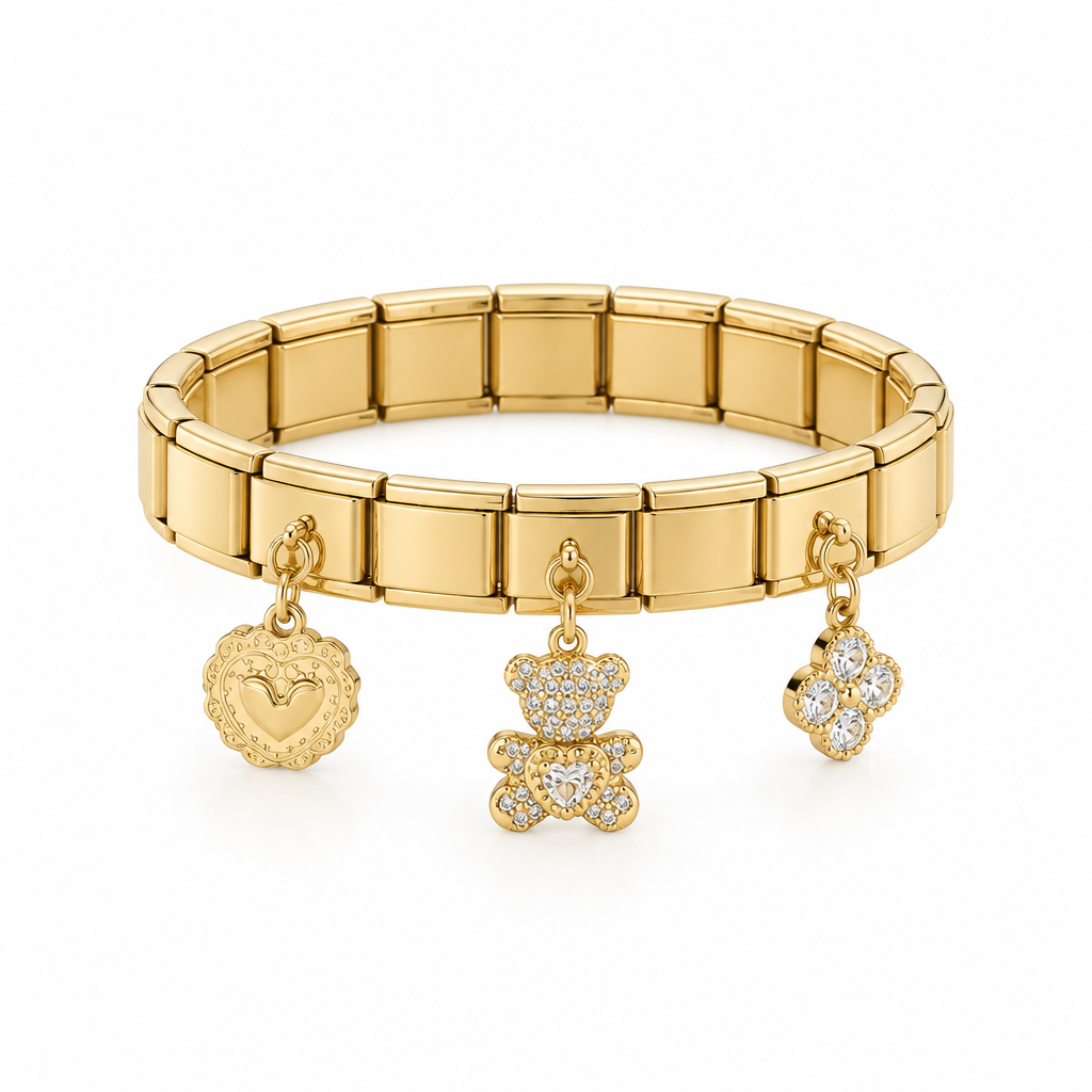 Bracelet italien ourson strass, vue de face